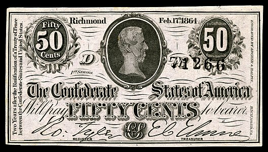 $0.50 (T72) Jefferson Davis Archer & Halpin (Richmond, VA) (~1,100,000 issued)