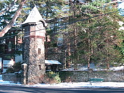 Clock tower on Harmon