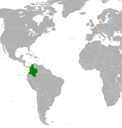 Map indicating locations of Colombia and Netherlands