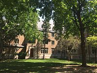 The courtyard between Dillon and Alumni