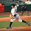 Nick Adenhart pitching for the Salt Lake Bees in May 2008