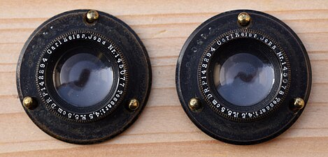2 historical lenses Carl Zeiss, Jena, Nr. 145077 and Nr. 145078, Tessar 1:4,5 F=5,5cm DRP 142294 (produced before 1910)
