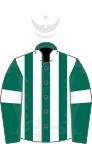 Dark green and white stripes, dark green sleeves, white armlets, white cap