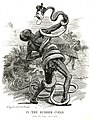A hard-hitting 1906 Punch cartoon depicting King Leopold II of Belgium as a rubber vine entangling a Congolese man.