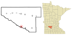 莫顿在伦维尔县及明尼苏达州的位置（以红色标示）