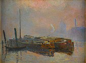 Robert Antoine Pinchon, before 1909, Péniche dans la brume, oil on canvas, 54 x 73 cm, donation François Depeaux, 1909