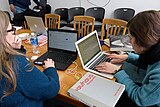Consulting material during the Cornell University 2017 Art + Feminism Wikipedia edit-a-thon. Fine Arts Library, March 11, 2017.