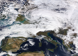 This image shows European windstorm/winter storm David/Friederike on 18 January 2018, approximately centred above the Benelux or Western Germany