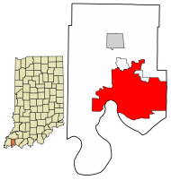 埃文斯维尔在范德堡郡和印第安纳州的位置