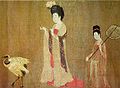 《簪花仕女图》中的五代贵族妇女大袖衫配诃子裙