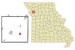 莱斯罗普在克林顿县及密苏里州的位置（以红色标示）