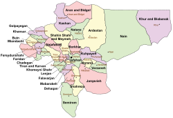 Location of Lenjan County in Isfahan province (center left, green)