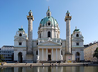 Exterior of the Karlskirche, Vienna, by Johann Bernhard Fischer von Erlach, 1715–1737[44]