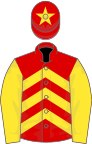 Red and yellow chevrons, yellow sleeves, red cap, yellow star