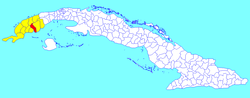 Pinar del Río municipality (red) within Pinar del Río Province (yellow) and Cuba