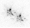 图为在大气层存在的条件下，典型的短时间曝光联星影像（影像中为左摄提三）。影像中的两颗恒星应该是点状，但是大气层的存在使得两颗恒星的成像呈班点状（一个在左上方，其他的在右下方）。这些班点会让观测者较不易分辨影像中的恒星，这是因为使用的相机像素较粗糙。斑点会在恒星影像周围快速移动，使恒星在影像中看起来像一个模糊的斑点。拍摄该影像使用的望远镜直径约7r0（望远镜直径小于 r0 时，影像分辨率由艾里斑大小决定，否则是由大气层状态而定）