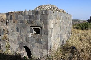 Bath house as seen from the back, with the remains of the two domes on top