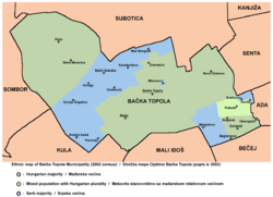 Map of the Bačka Topola municipality showing the location of Krivaja