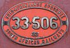 One of locomotive number 33-506's number plates in 2013