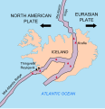 Image 17Mid-Atlantic Ridge and adjacent plates. Volcanoes indicated in red. (from History of Iceland)