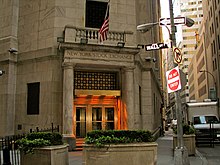 Photograph of the Wall Street entrance with the words "New York Stock Exchange" above the doorway