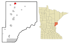 斯特金莱克在派恩县及明尼苏达州的位置（以红色标示）