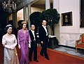 President of the United States Gerald Ford, First Lady Betty Ford, Japanese Emperor Hirohito and Empress Nagako (the men in white tie) during a state dinner (1975)