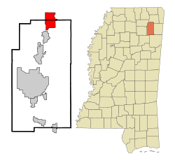 鲍德温在李县及密西西比州的位置（以红色标示）