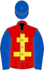RED, yellow cross of lorraine, royal blue sleeves and cap
