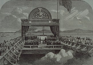 The laying of the last stone on the bridge by Albert Edward, Prince of Wales, 1860