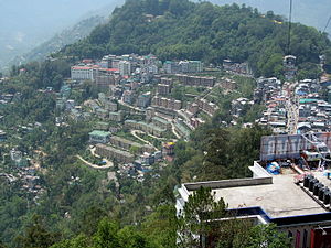 An overhead view of Gangtok from the ropeway facility