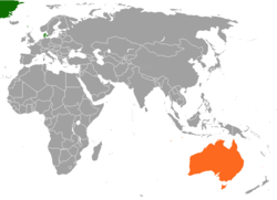 Map indicating locations of Denmark and Australia