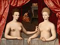 不知名枫丹白露画派艺术家《加布莉埃尔与她的一位姐妹》，约1594年，现藏于卢浮宫