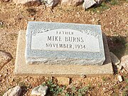 The grave of Mike Burns, whose real name was Hoo-moo-thy-ah. He was the cousin of Carlos Montezuma. When he was a child he led the US Calvary to Skeleton Cave where he witnessed the massacre of his people.