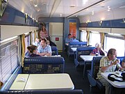 Inside a CDF dining car, The Matilda's Restaurant - formerly offered as a Red Class Dining Car on the Indian Pacific and Ghan.