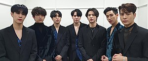 Got7 in 2019. From left: Mark, Jinyoung, Youngjae, Yugyeom, Jay B, BamBam, and Jackson.