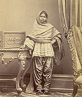 Hindu woman, in Sind, India, in shalwar-style pajamas, 1870.
