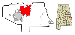 欧佩莱卡在 李郡 以及 阿拉巴马州的位置