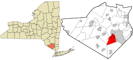 Location in Orange County and the state of New York; map shown does not reflect separation of Palm Tree from Monroe.