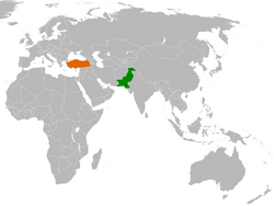 Map indicating locations of Pakistan and Turkey