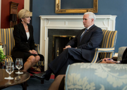 Vice President Pence and Foreign Minister Bishop meet for the first time in the White House, February 2017.