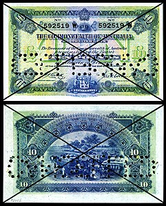 Australian ten-pound note from the series of 1918, by Thomas S. Harrison