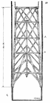 1854年勒-杜克的插图，展示了1850年钟楼结构的细节[69]