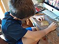 Image 9An autistic boy arranging brads on a cork coaster (from Autism)