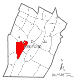 Map of Bedford County, Pennsylvania highlighting Bloomfield Township