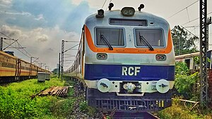 A 3rd-generation MEMU train produced by RCF rest at Bandel