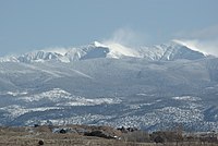 Truchas Peaks from Espanola in winter. The peaks are the highest mountains in the Pecos Wilderness.