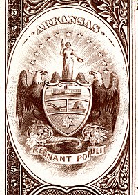 Arkansas state coat of arms from the reverse of the National Bank Note Series 1882BB