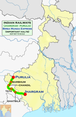 Birsa Munda Express (Jhargram–Purulia) route map