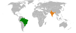 Map indicating locations of Brazil and India